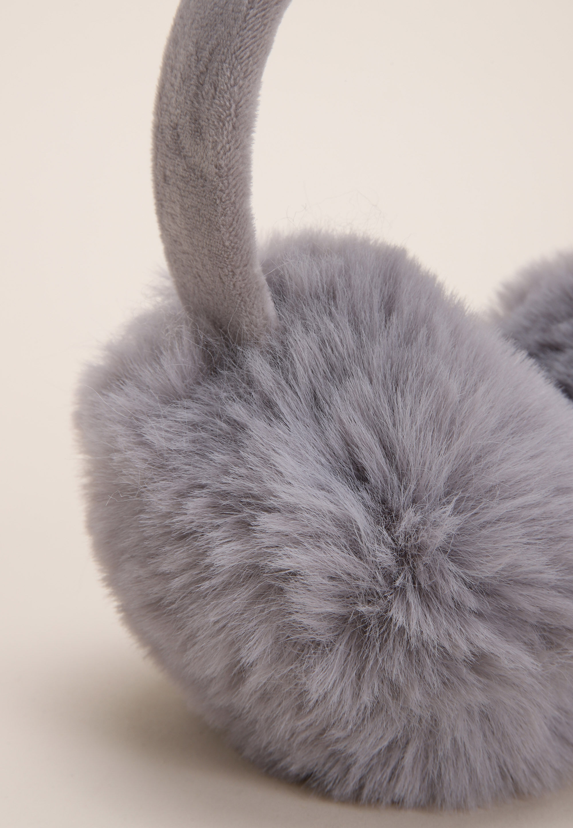 Womens Grey Plain Fluffy Earmuffs