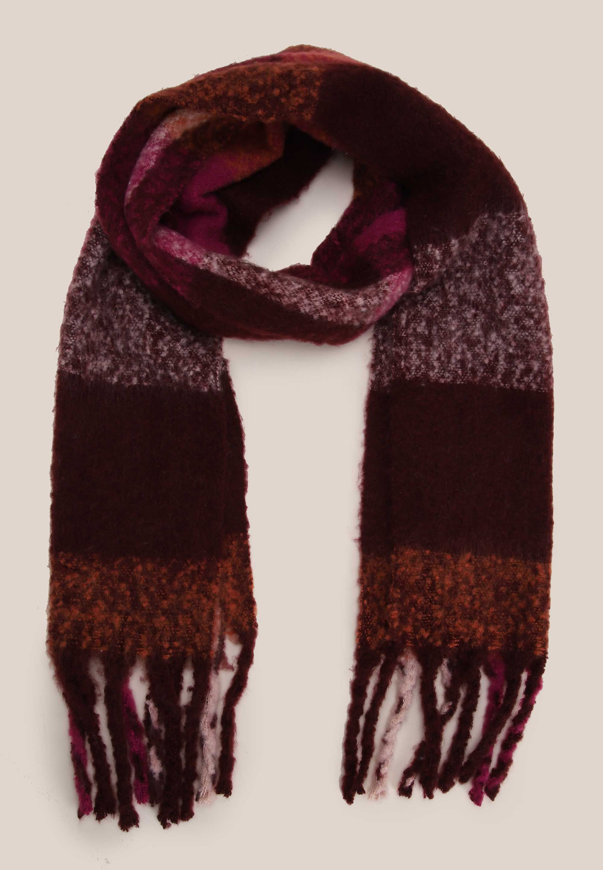 Womens Burgundy Check Heavy Weight Scarf