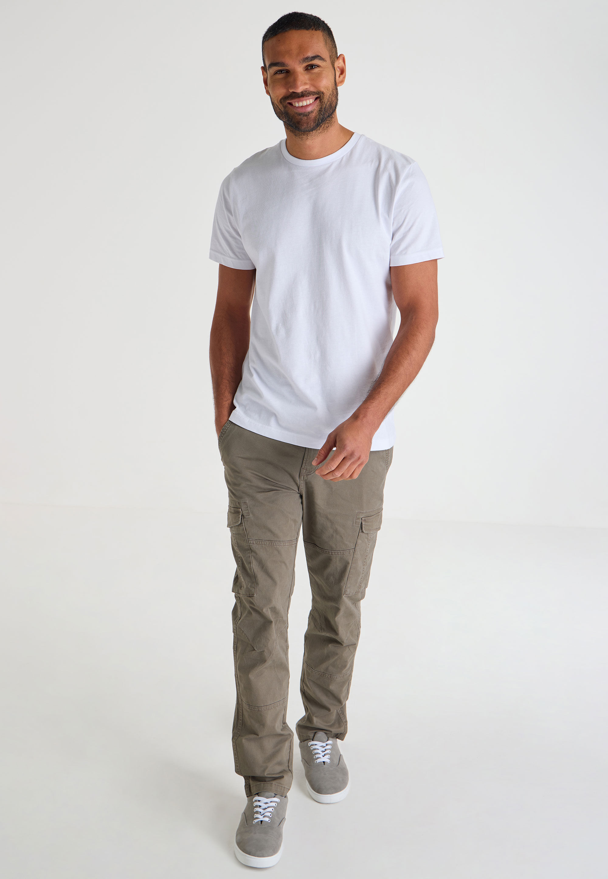 Mens Brown Plain Cargo Straight Leg Trousers