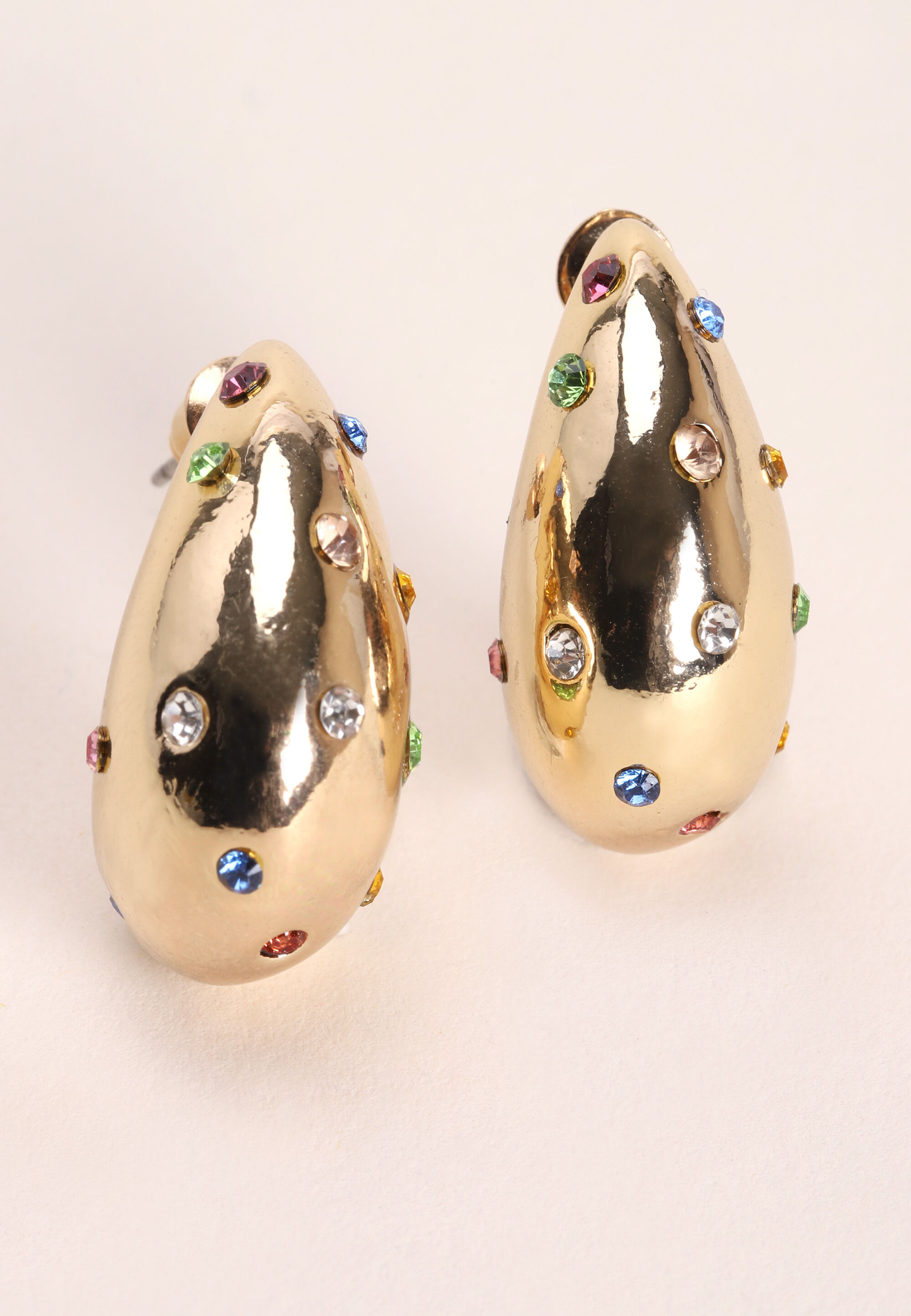 Womens Gold Teardrop Multi Gem Stud Earrings