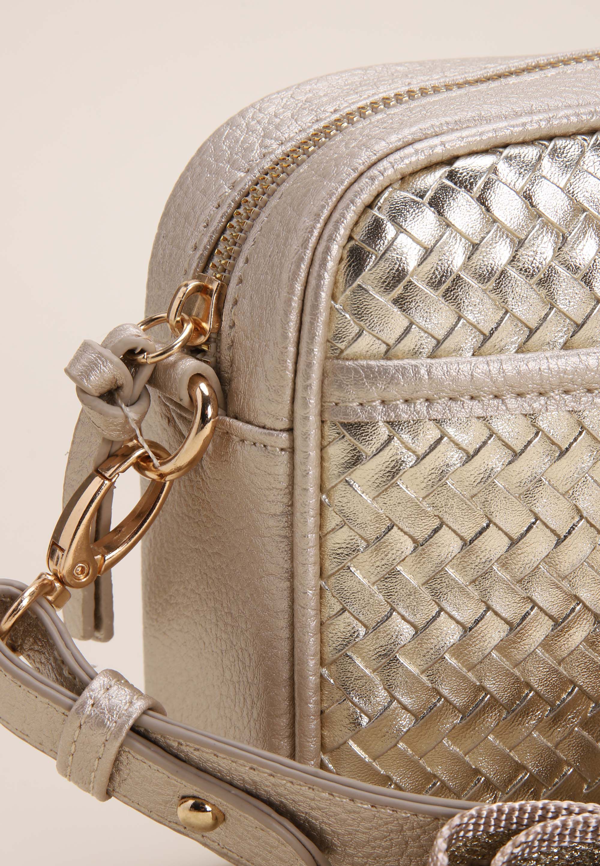 Womens Gold Woven Camera Bag