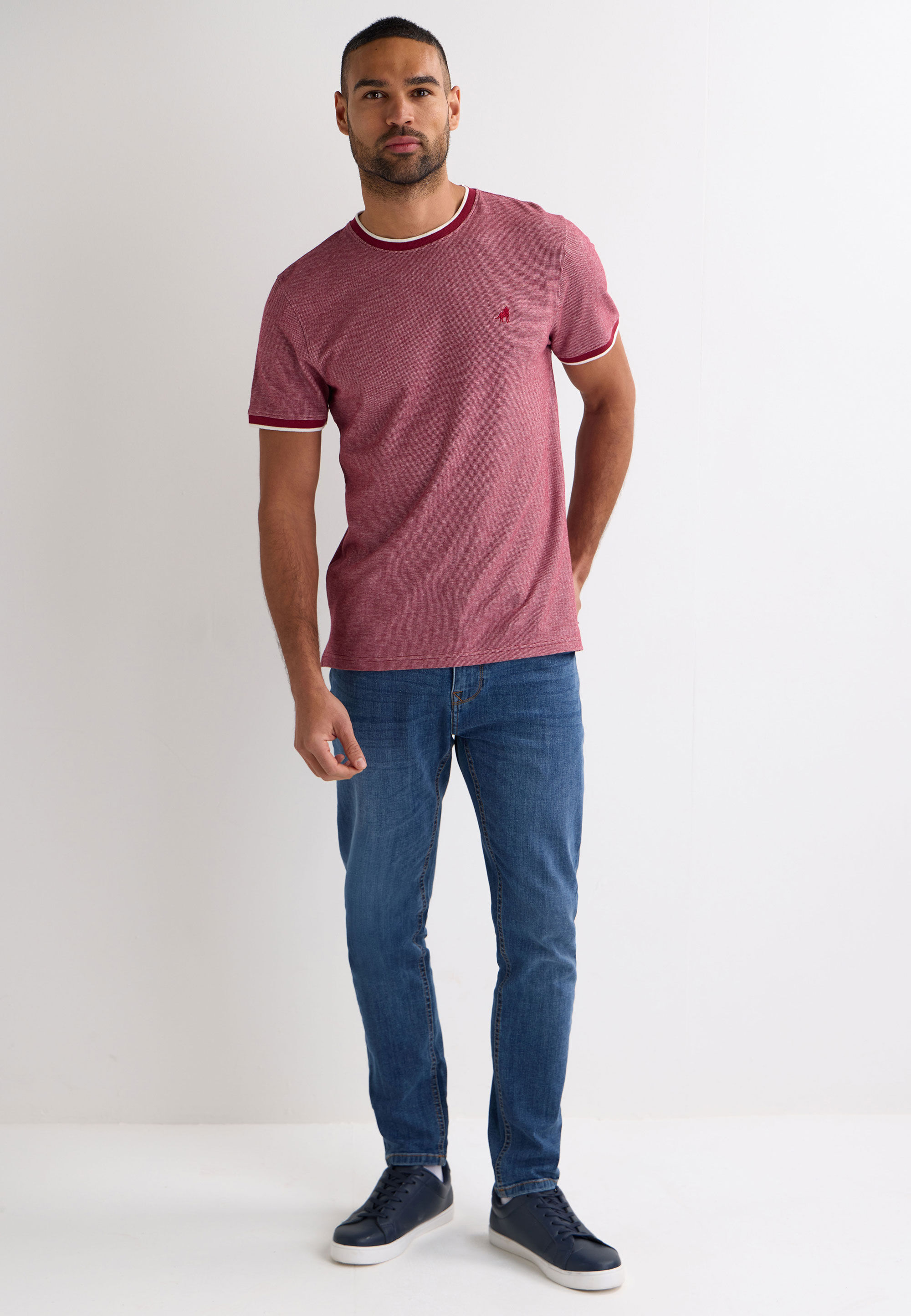 Mens Red Textured Tipped T-Shirt