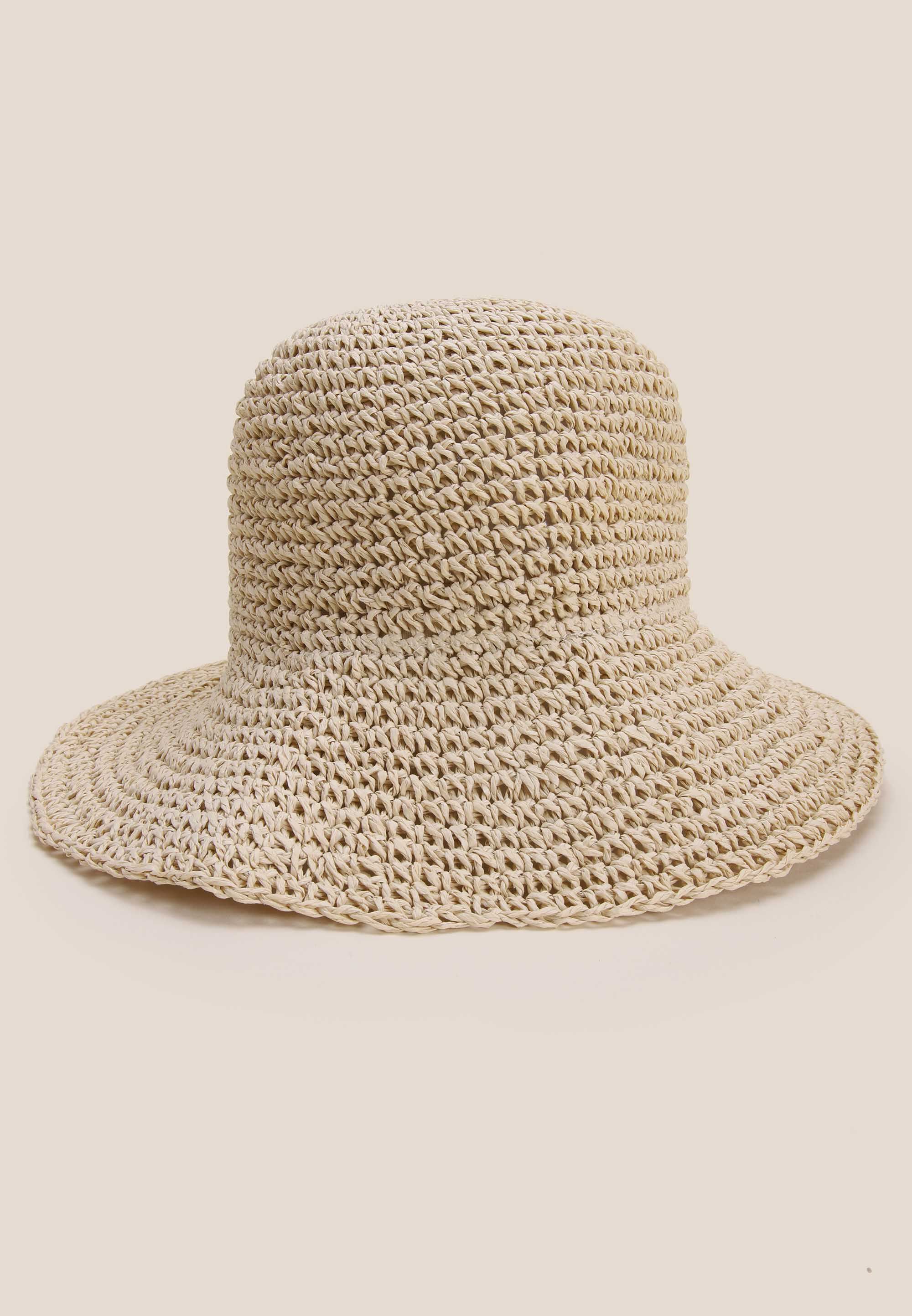 Womens Natural Straw Bucket Hat
