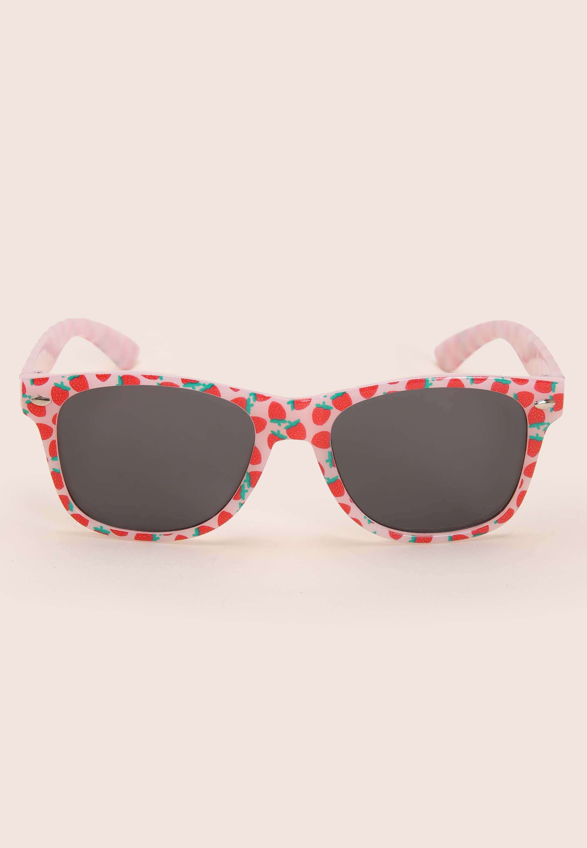 Girls Pink Strawberry Print Retro Sunglasses
