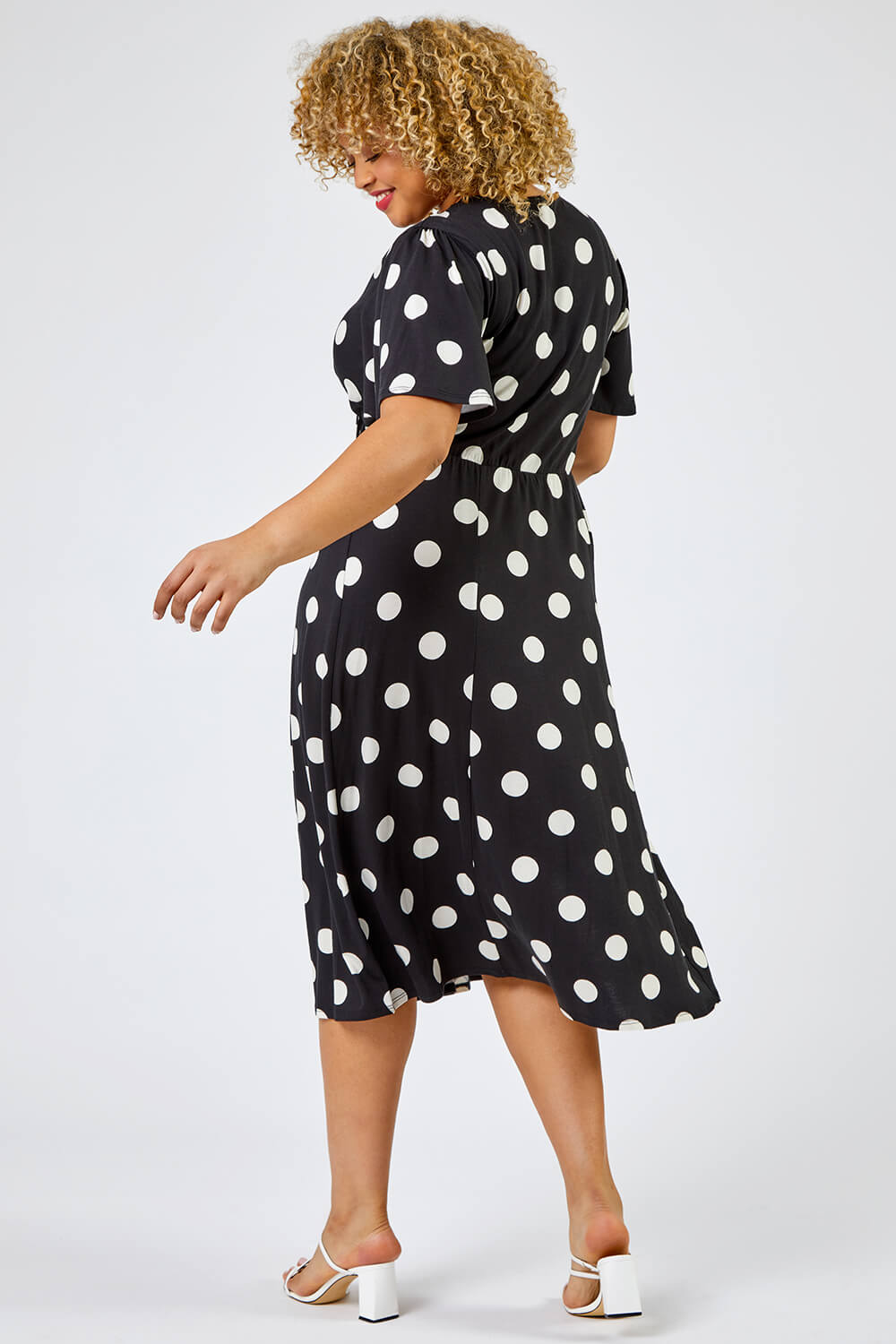 Black Curve Spot Print Midi Dress