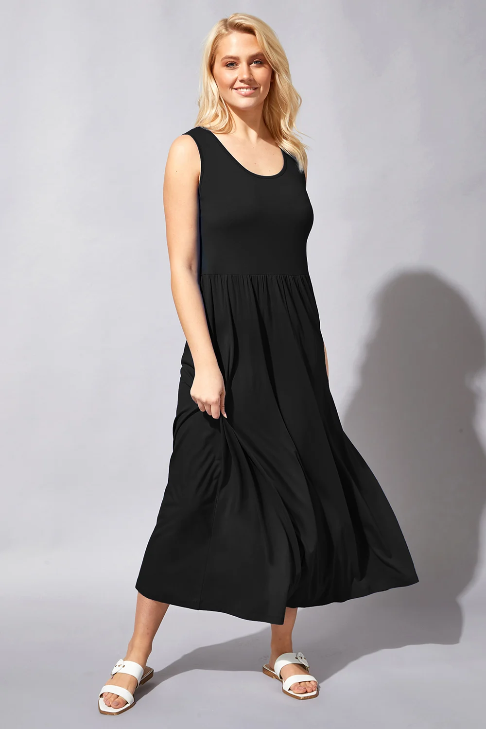 Black Crochet Back Jersey Maxi Dress