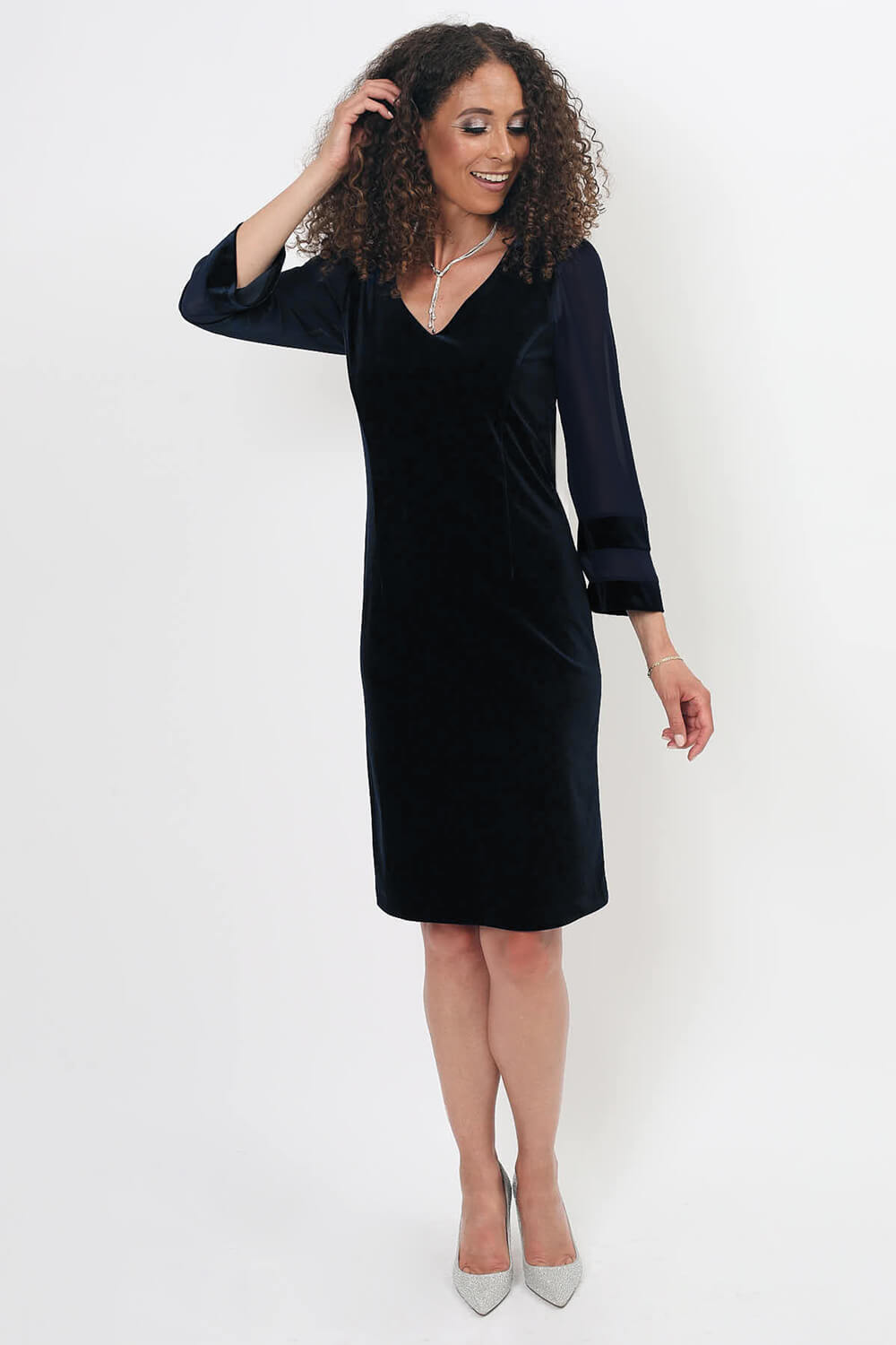 Black Julianna V-Neck Velour Shift Dress