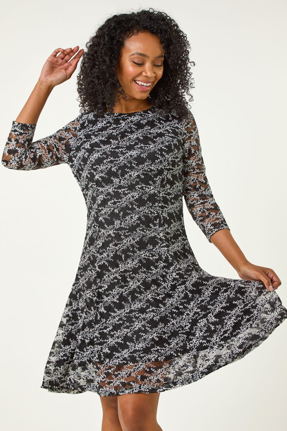 Black Petite Ditsy Floral Print Dress