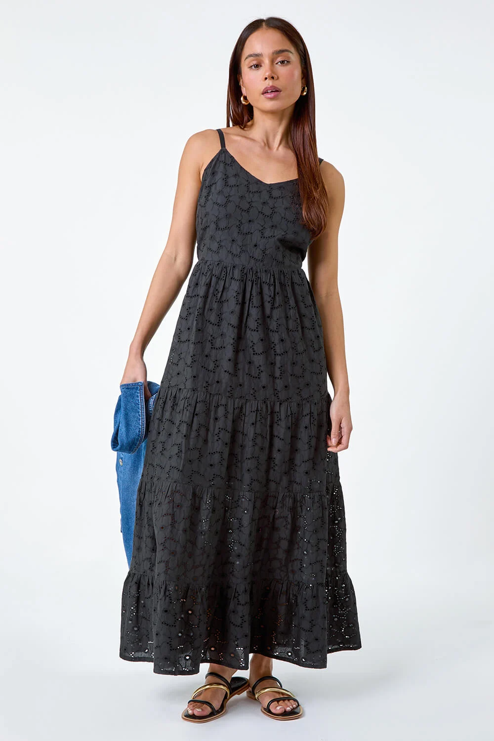 Black Petite Tie Detail Broderie Dress