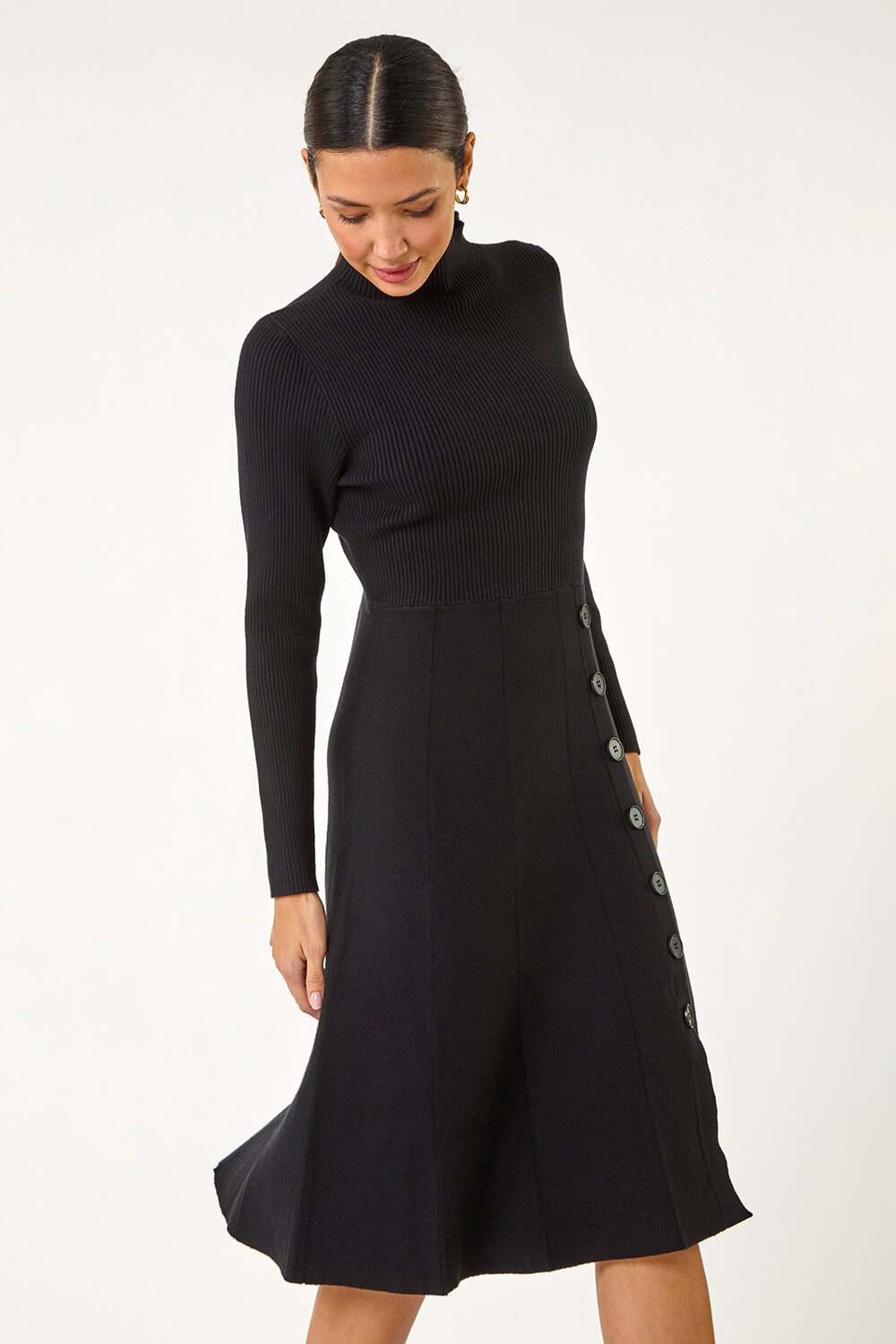 Black Button Detail Knitted Dress