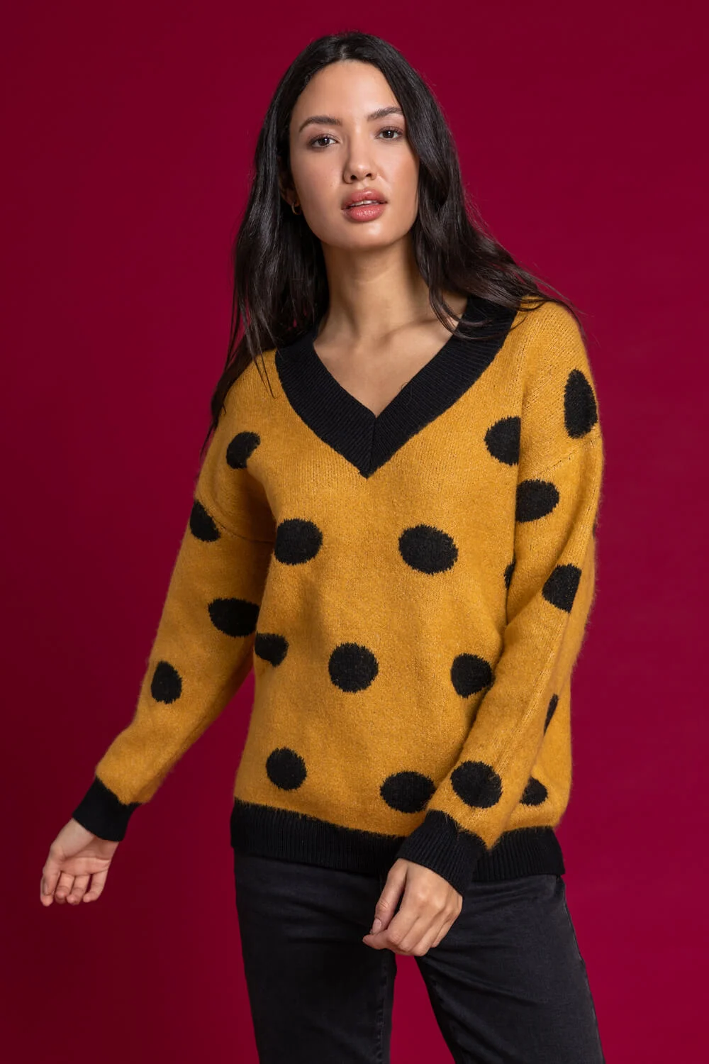 Amber Spot Print Contrast Jumper