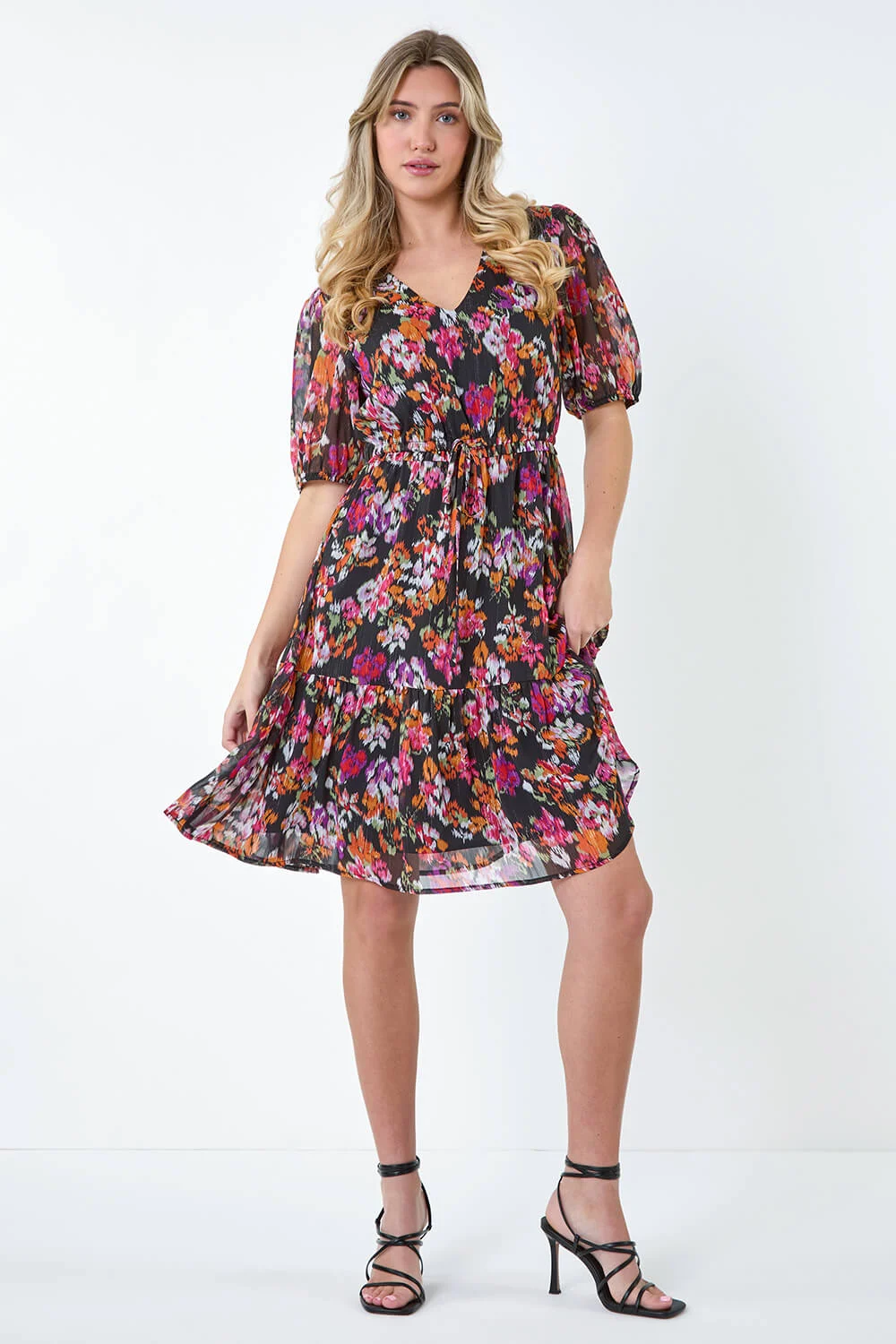 Black Floral Tiered Smock Dress