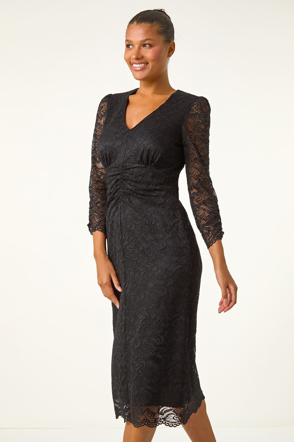 Black Corded Lace Midi Dress