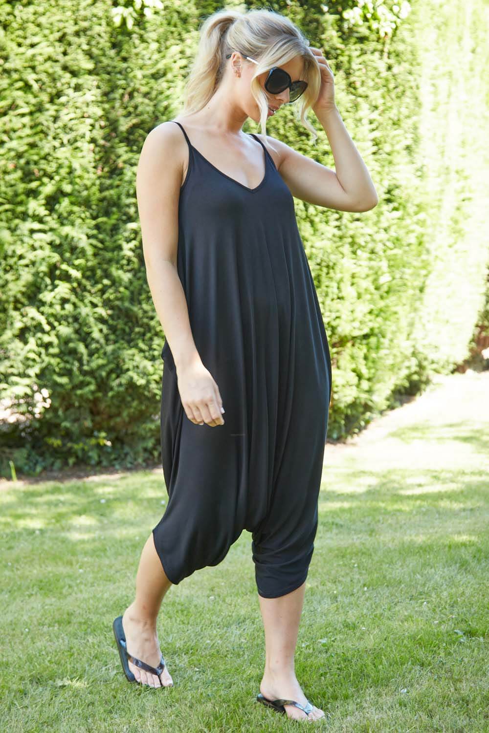 Black Cropped V-Neck Hareem Jumpsuit