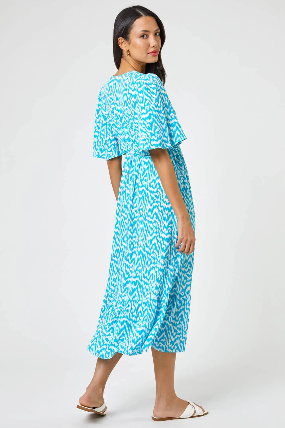 Aqua Zig Zag Tiered Maxi Dress