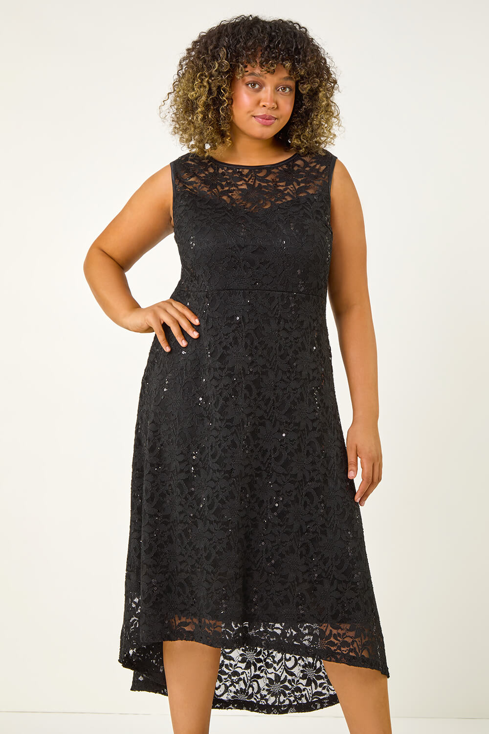 Black Curve Sequin Lace Sweetheart Dress