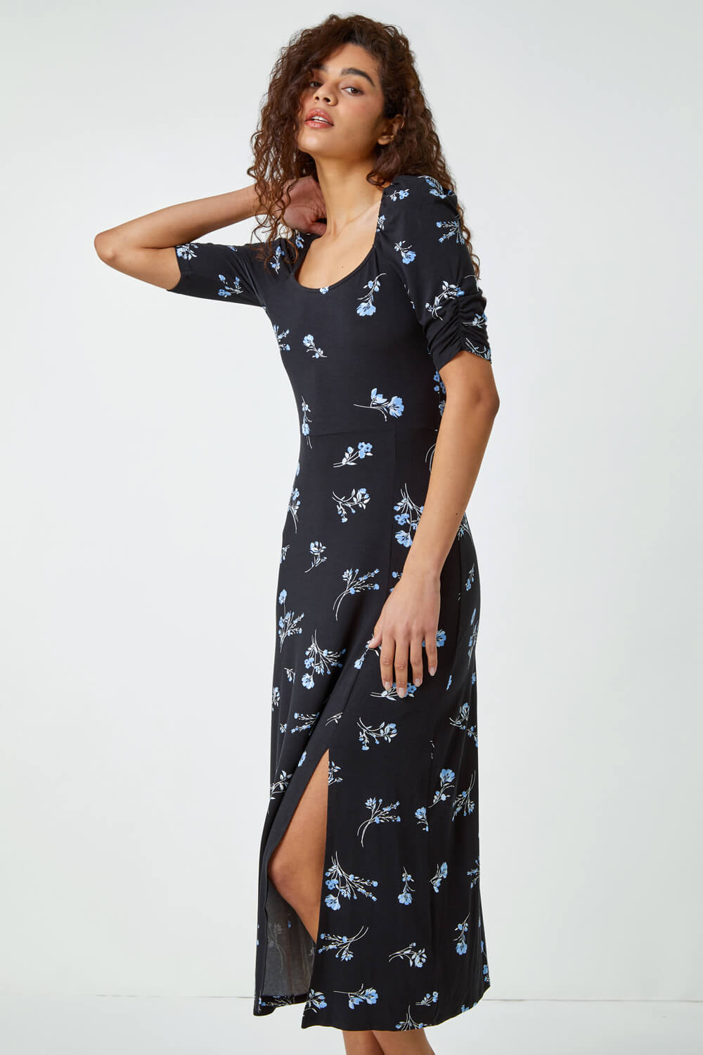Black Floral Square Neck Maxi Dress