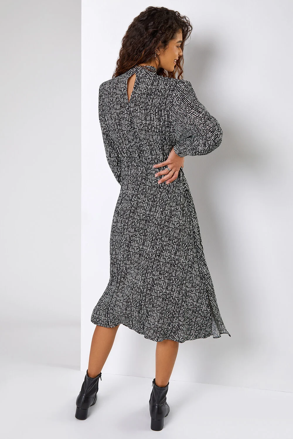 Black High Neck Abstract Midi Dress