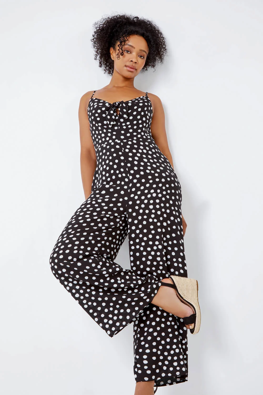 Black Petite Full Length Polka Dot Jumpsuit
