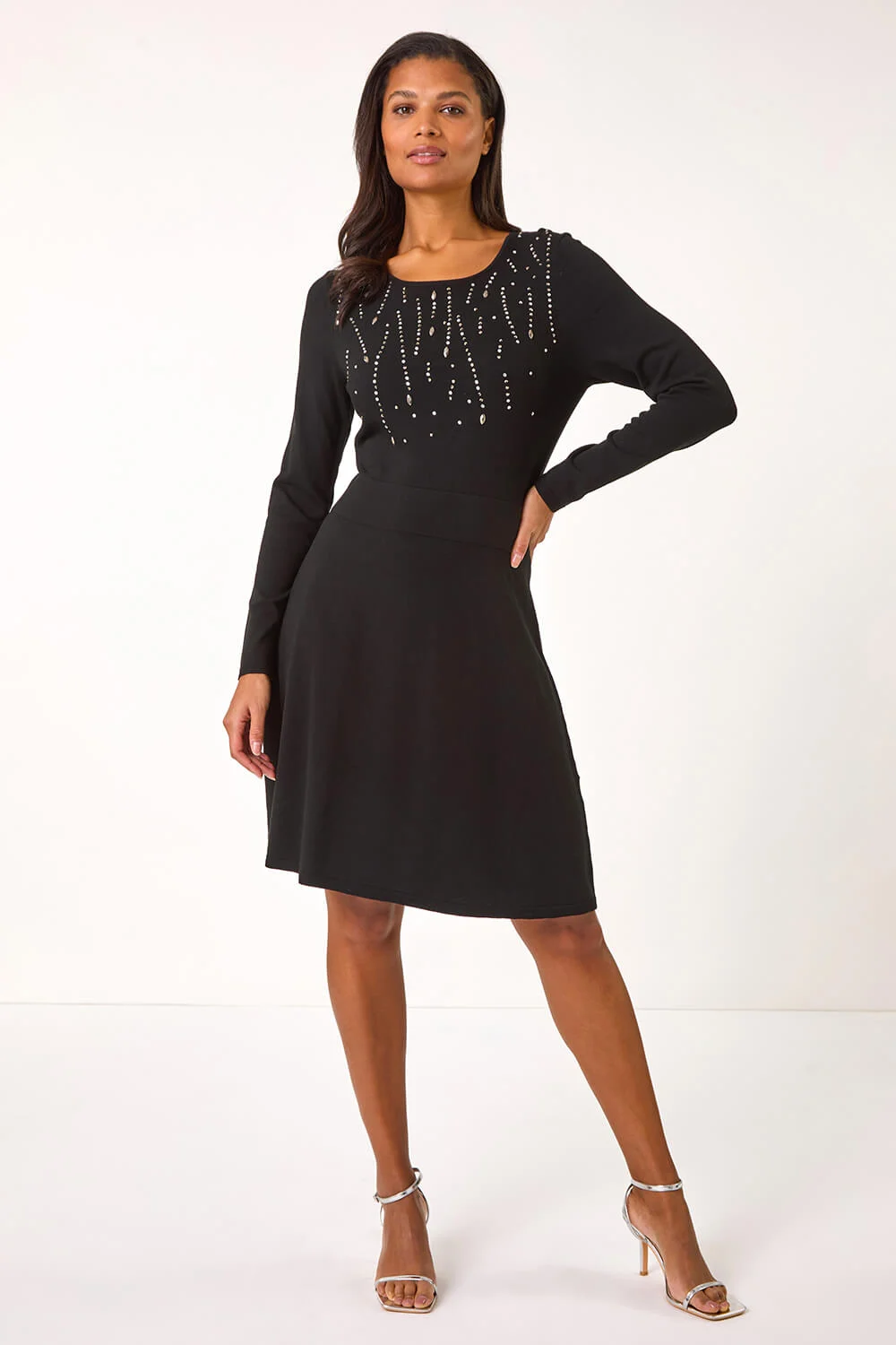 Black Diamante Detail Knitted Dress