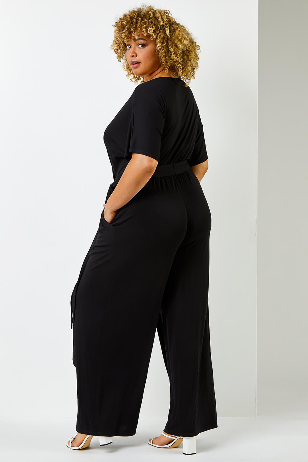 Black Curve Wrap Detail Jumpsuit