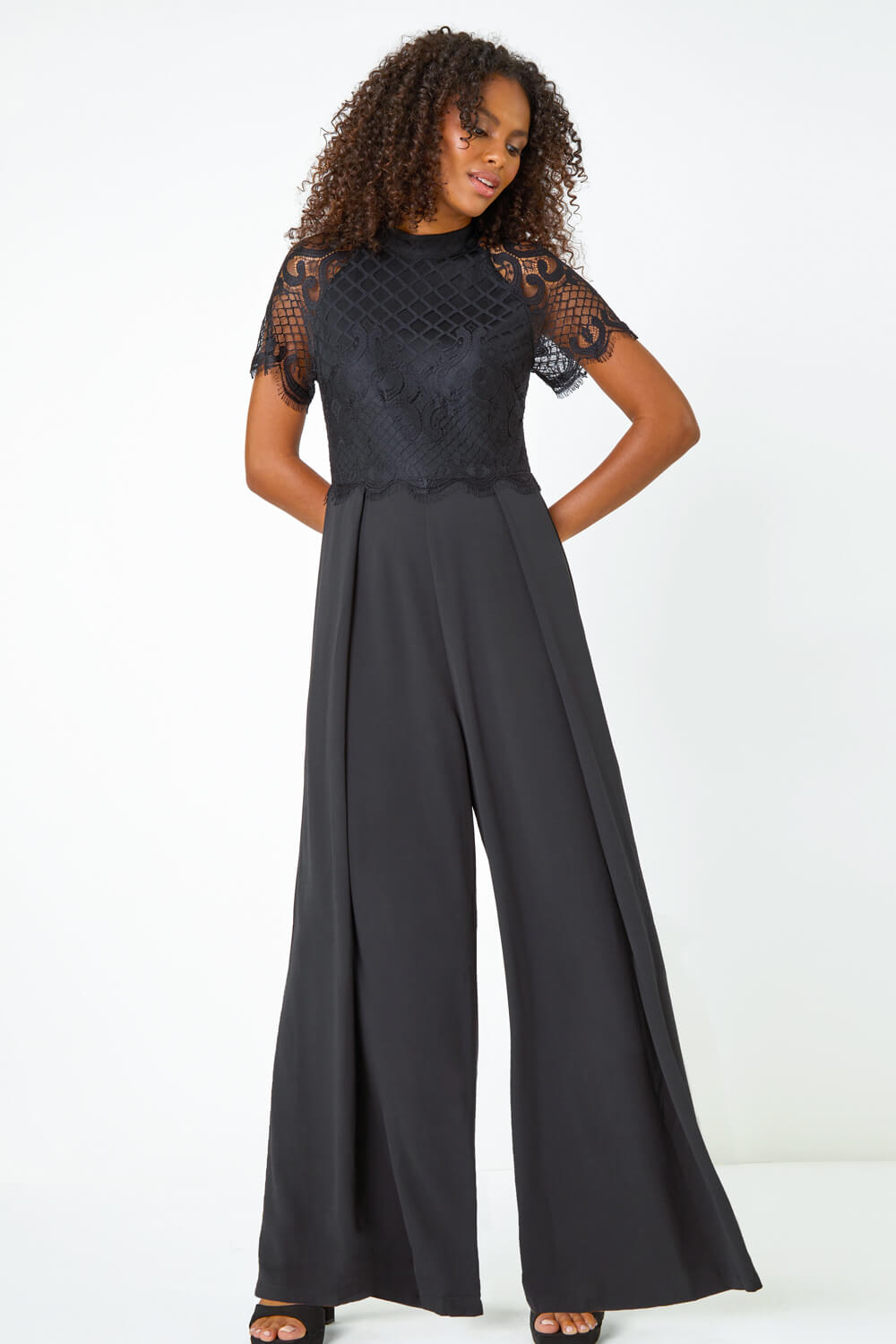 Black Dusk Lace Bodice Wide Leg Jumpsuit