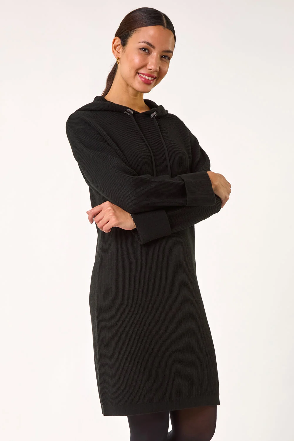 Black Hooded Knit Dress