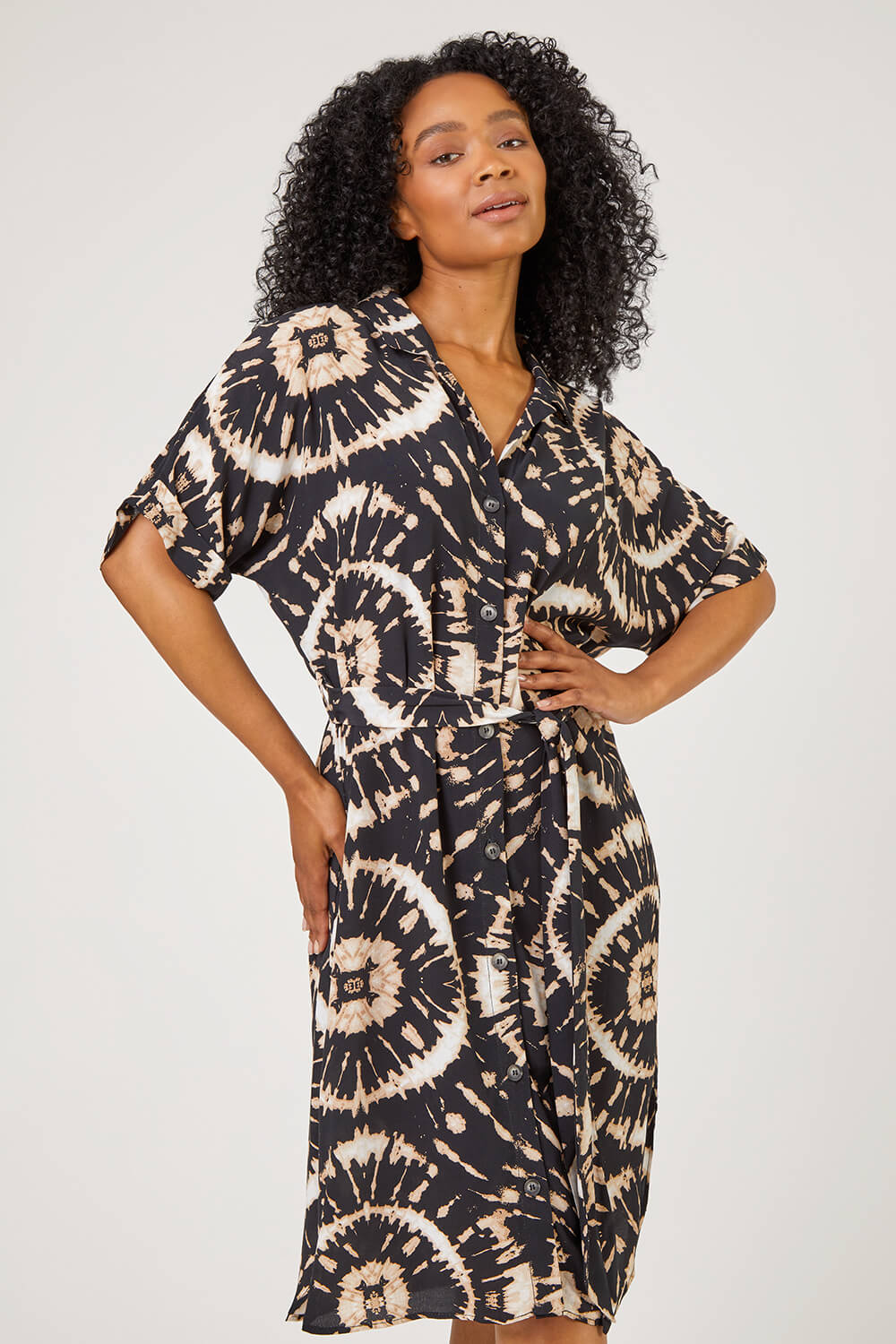 Black Petite Tie Dye Print Shirt Dress