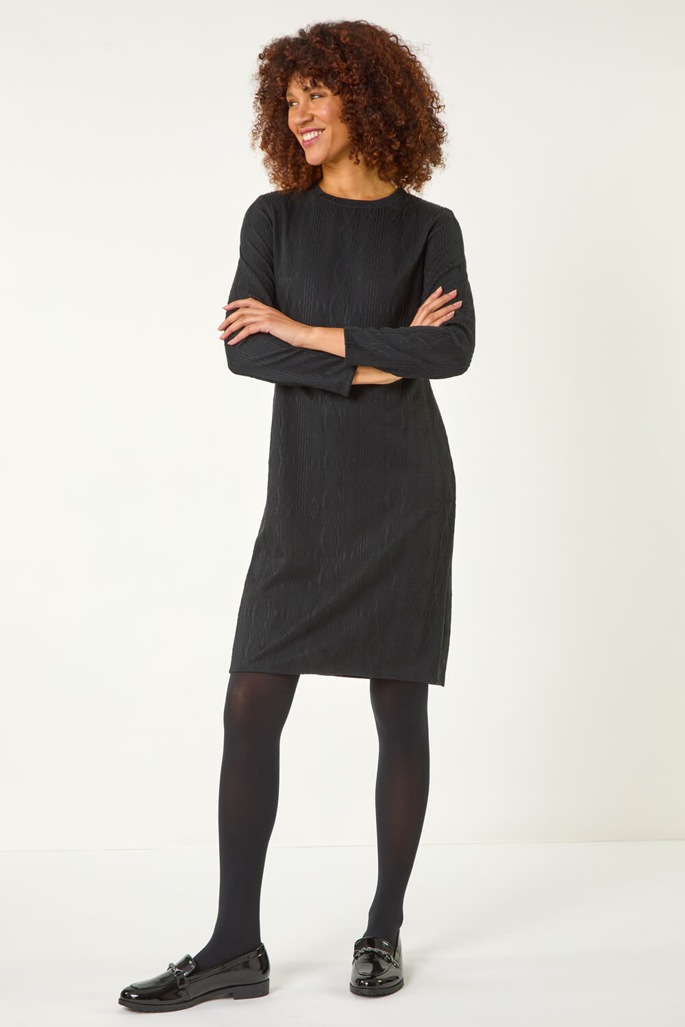 Black Cable Textured Dress