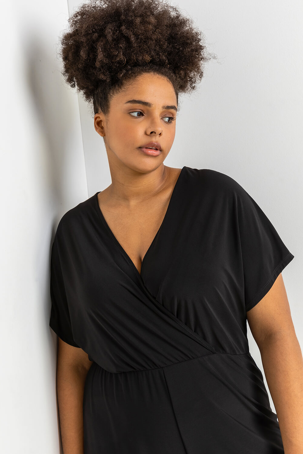 Black Curve Wrap Culotte Jumpsuit