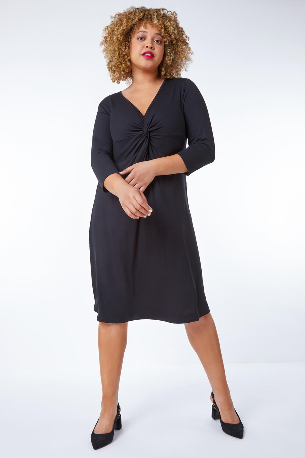 Black Curve Twist Front Detail Dress