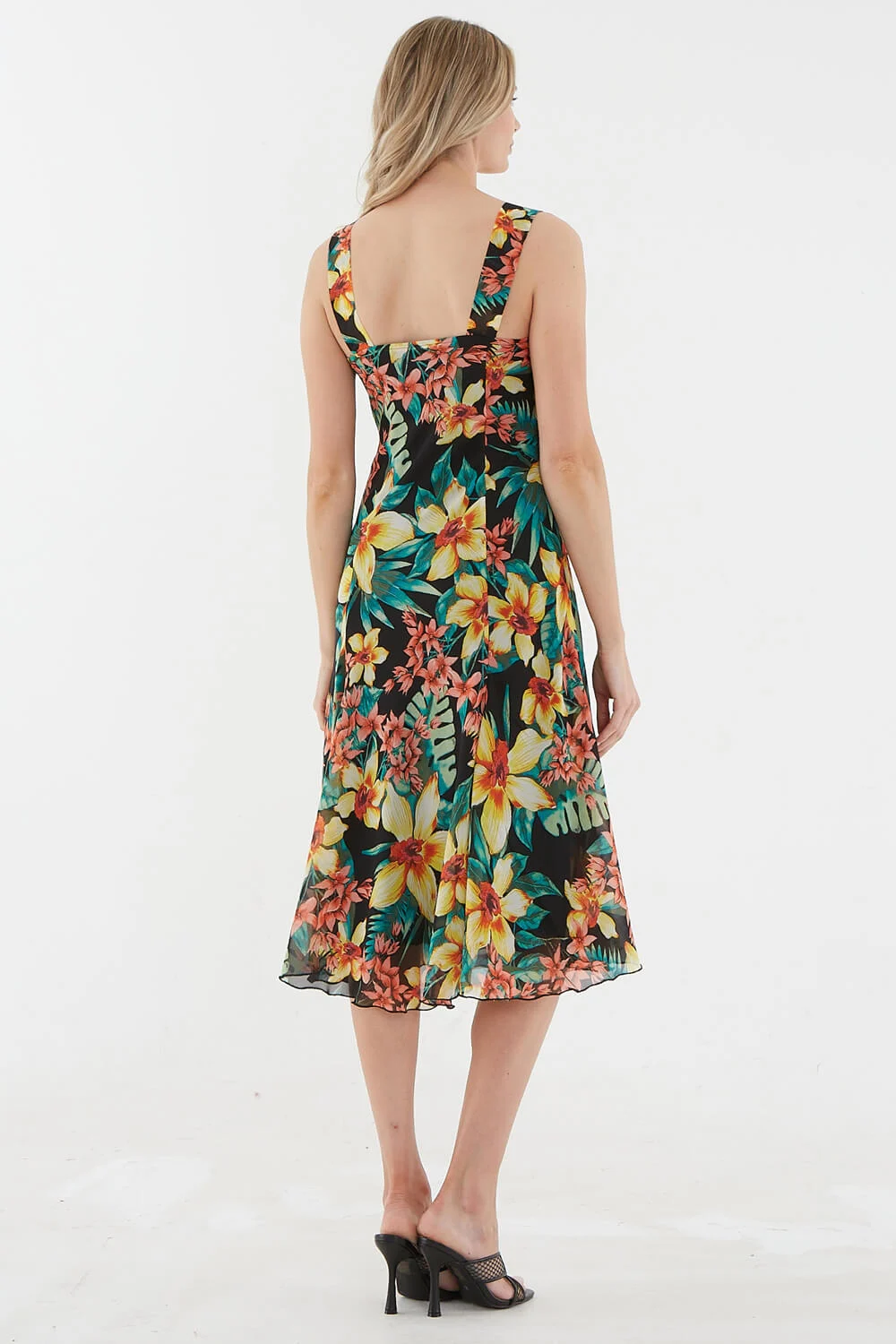 Black Julianna Tropical Floral Print Sun Dress
