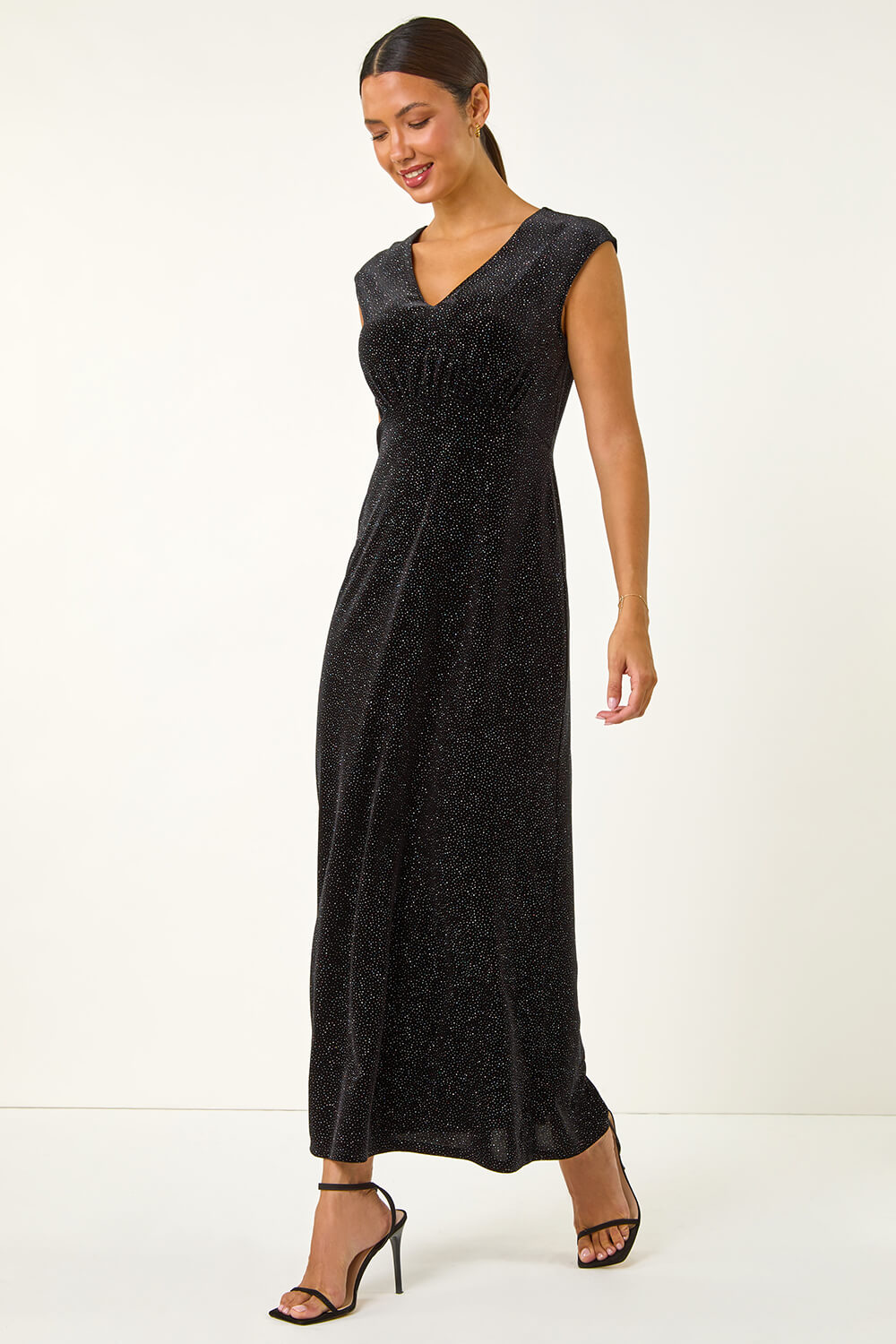 Black Glitter Velvet Maxi Dress