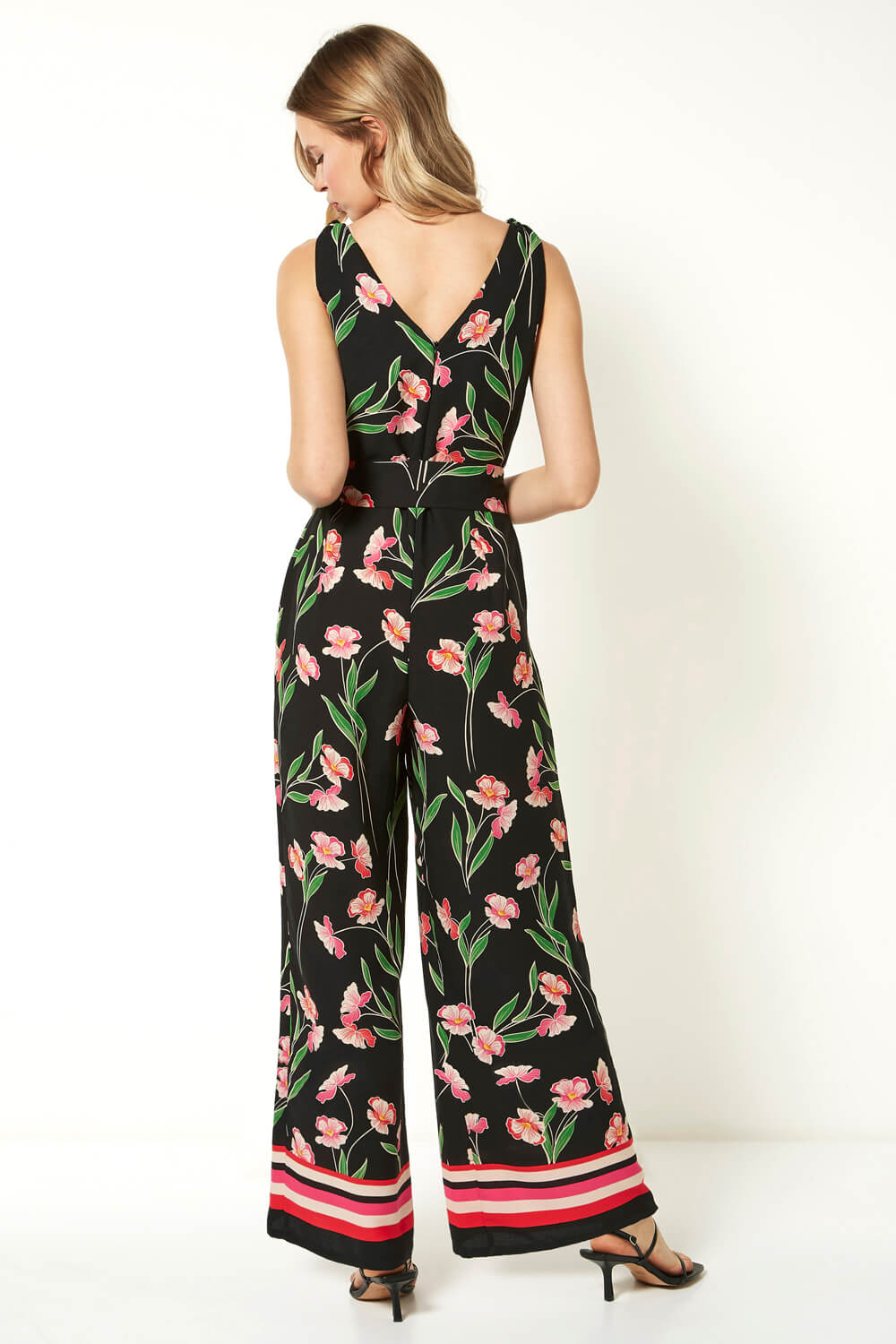 Black Floral Border Print Jumpsuit
