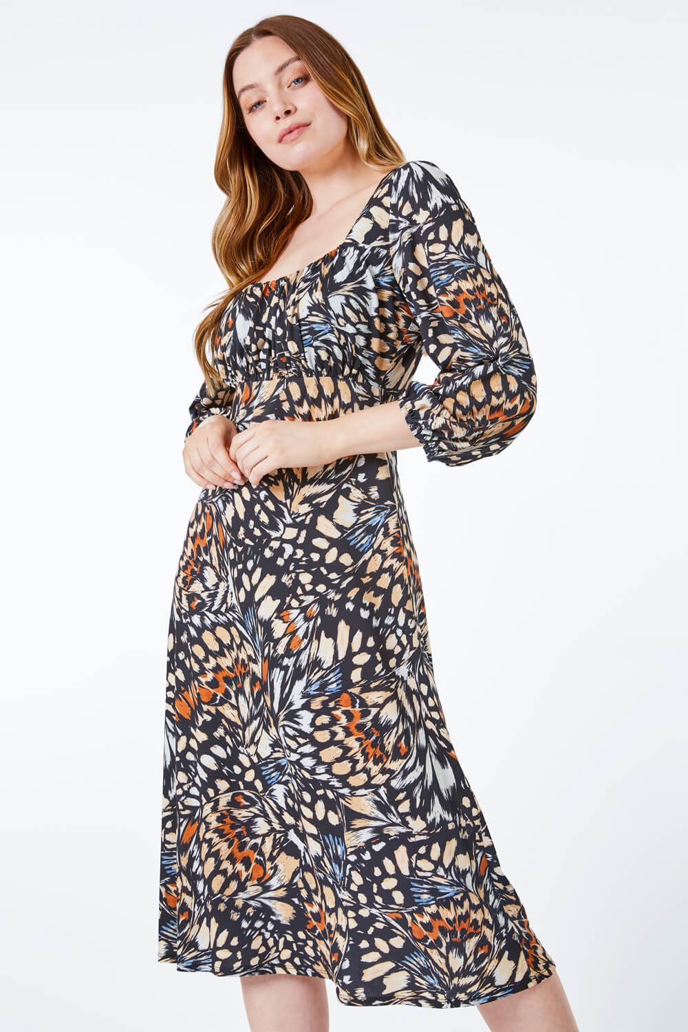 Black Abstract Print Sqaure Neck Jersey Dress
