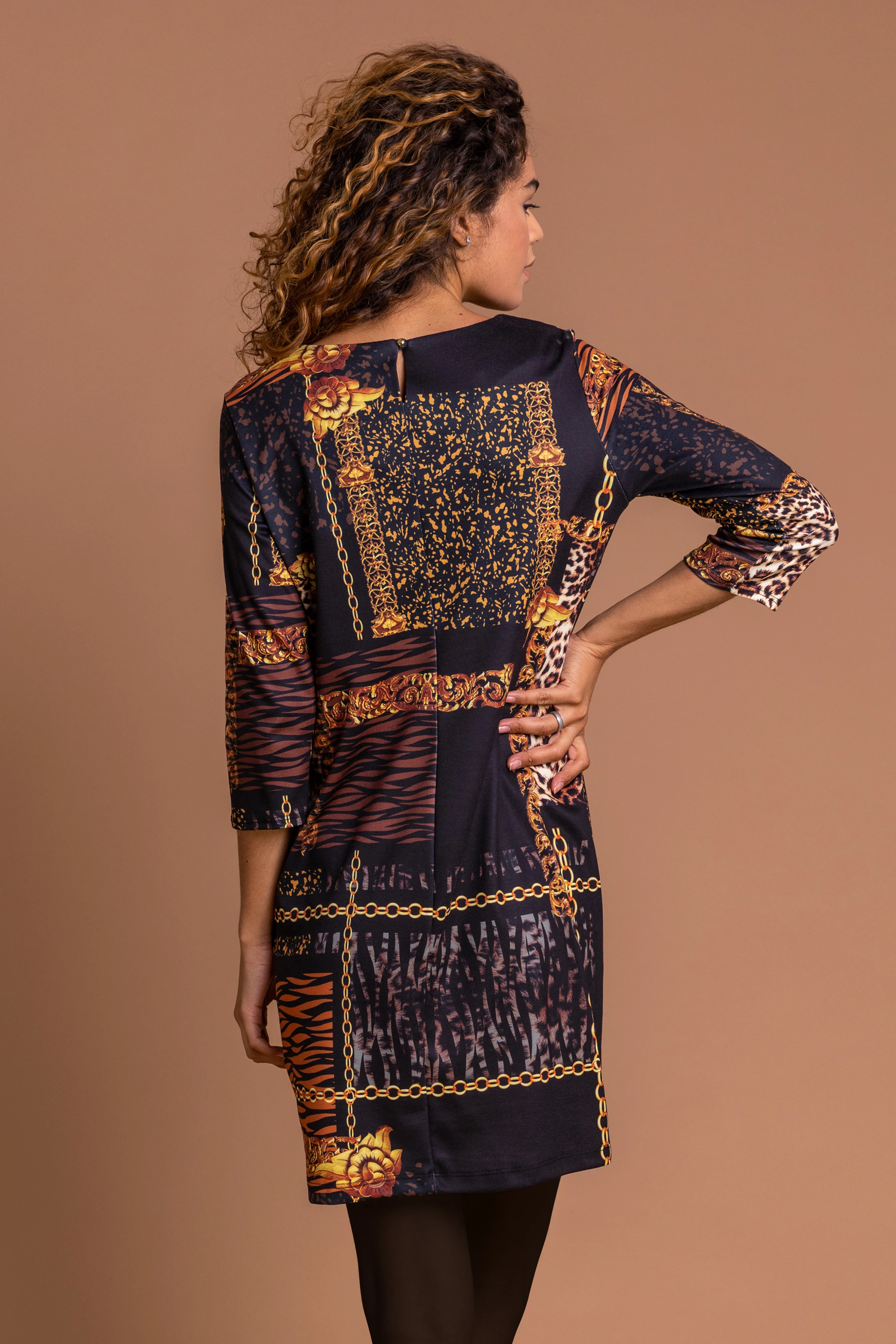 Black Animal Chain Print Shift Dress