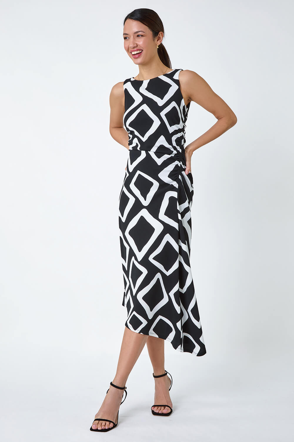 Black Geometric Asymmetric Midi Bodycon Dress