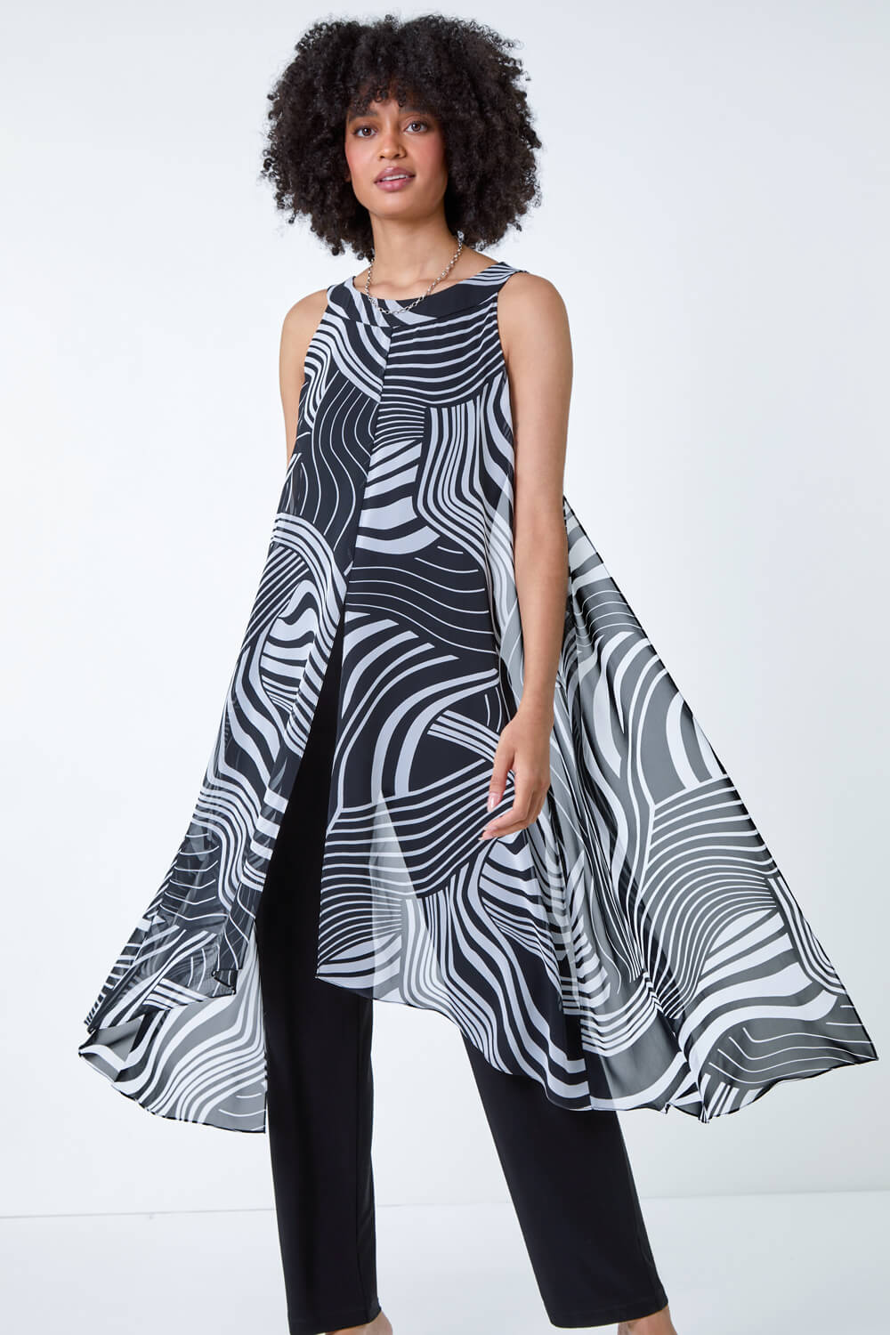 Black Full Length Printed Overlay Jumpsuit