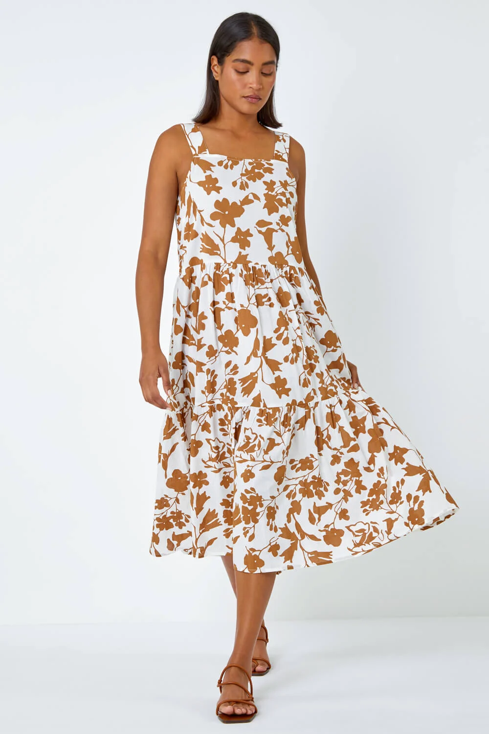 Biscuit Sleeveless Cotton Floral Midi Dress
