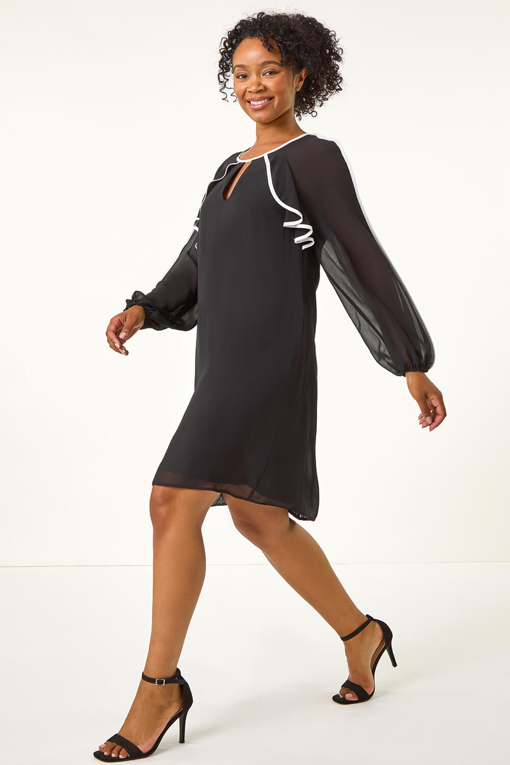 Black Petite Frill Keyhole Shift Dress