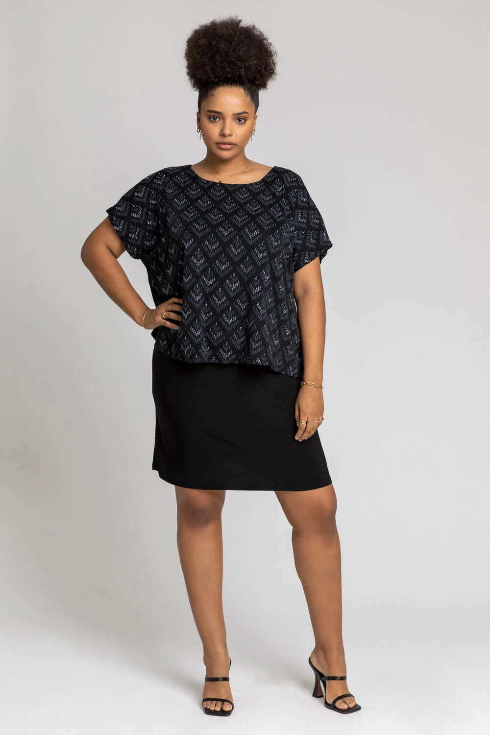 Black Curve Glitter Embellished Contrast Dress