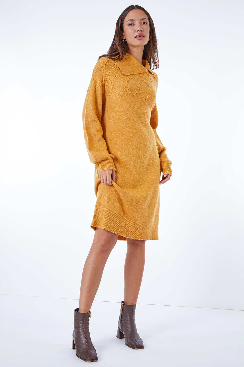 Amber Longline Split Neck Jumper Dress