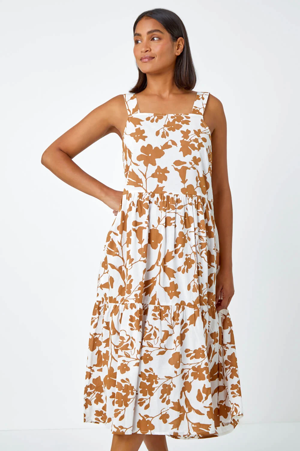 Biscuit Sleeveless Cotton Floral Midi Dress
