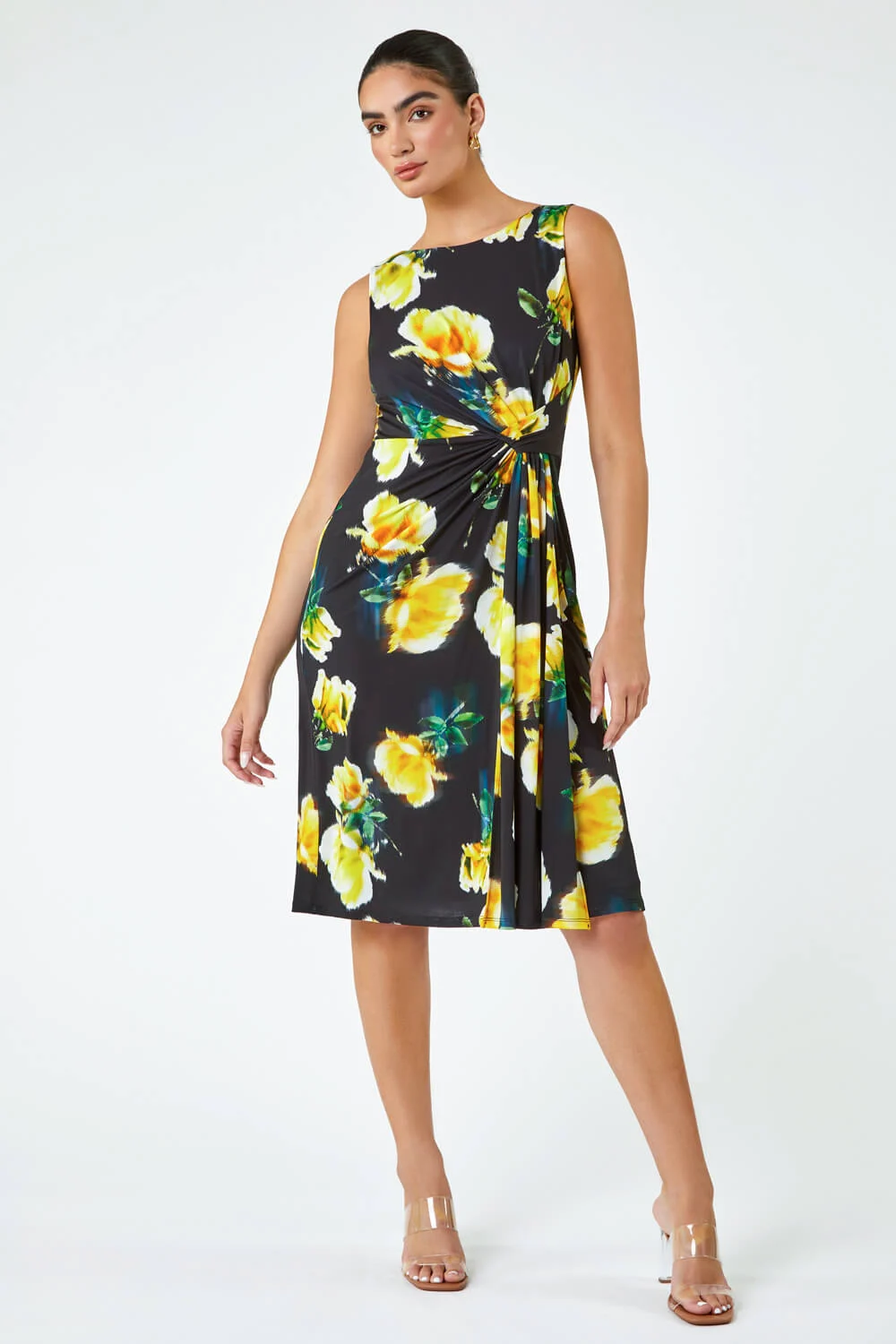 Black LIMITED Floral Twist Detail Ruched Shift Dress