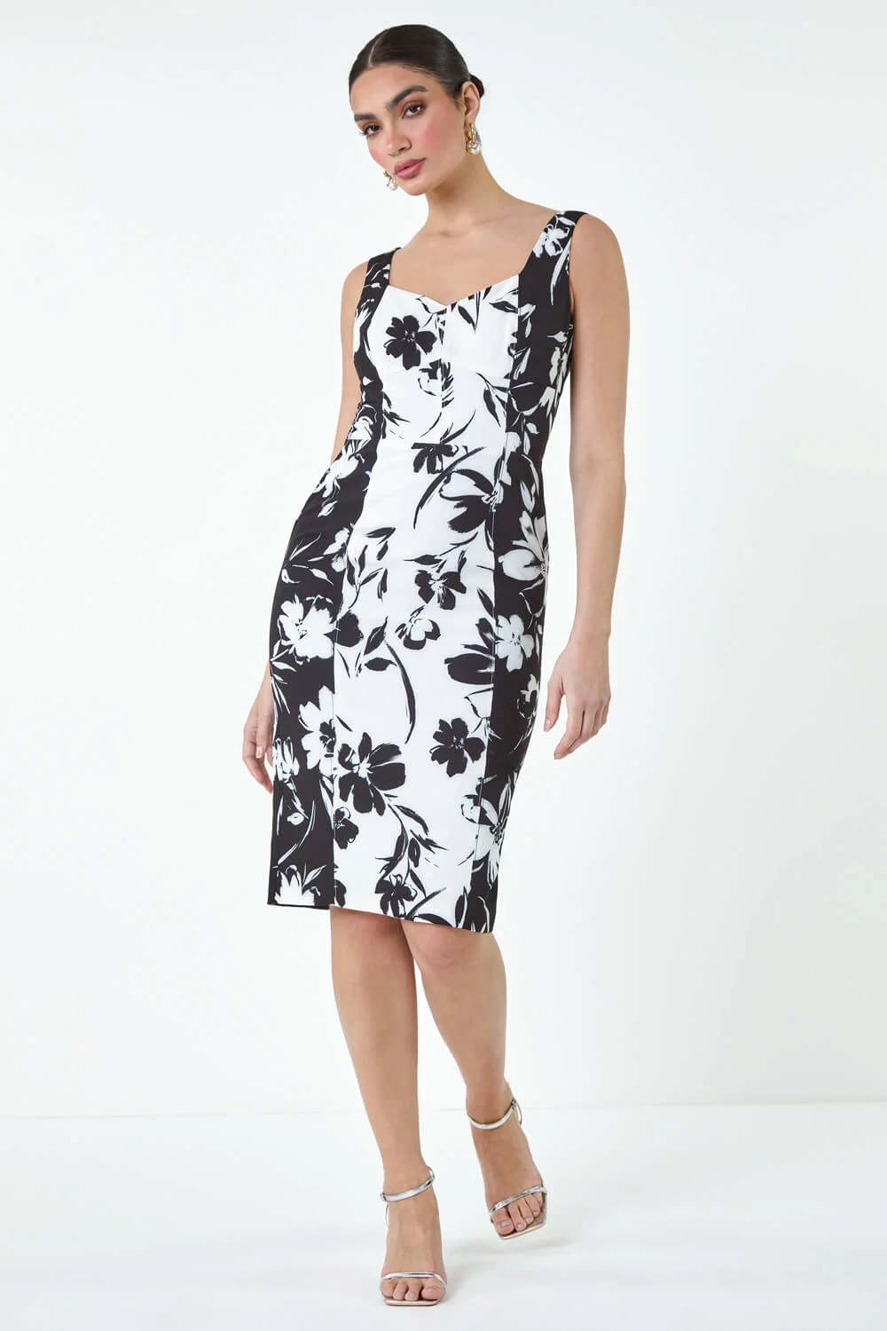 Black Floral Corset Detail Stretch Bodycon Dress