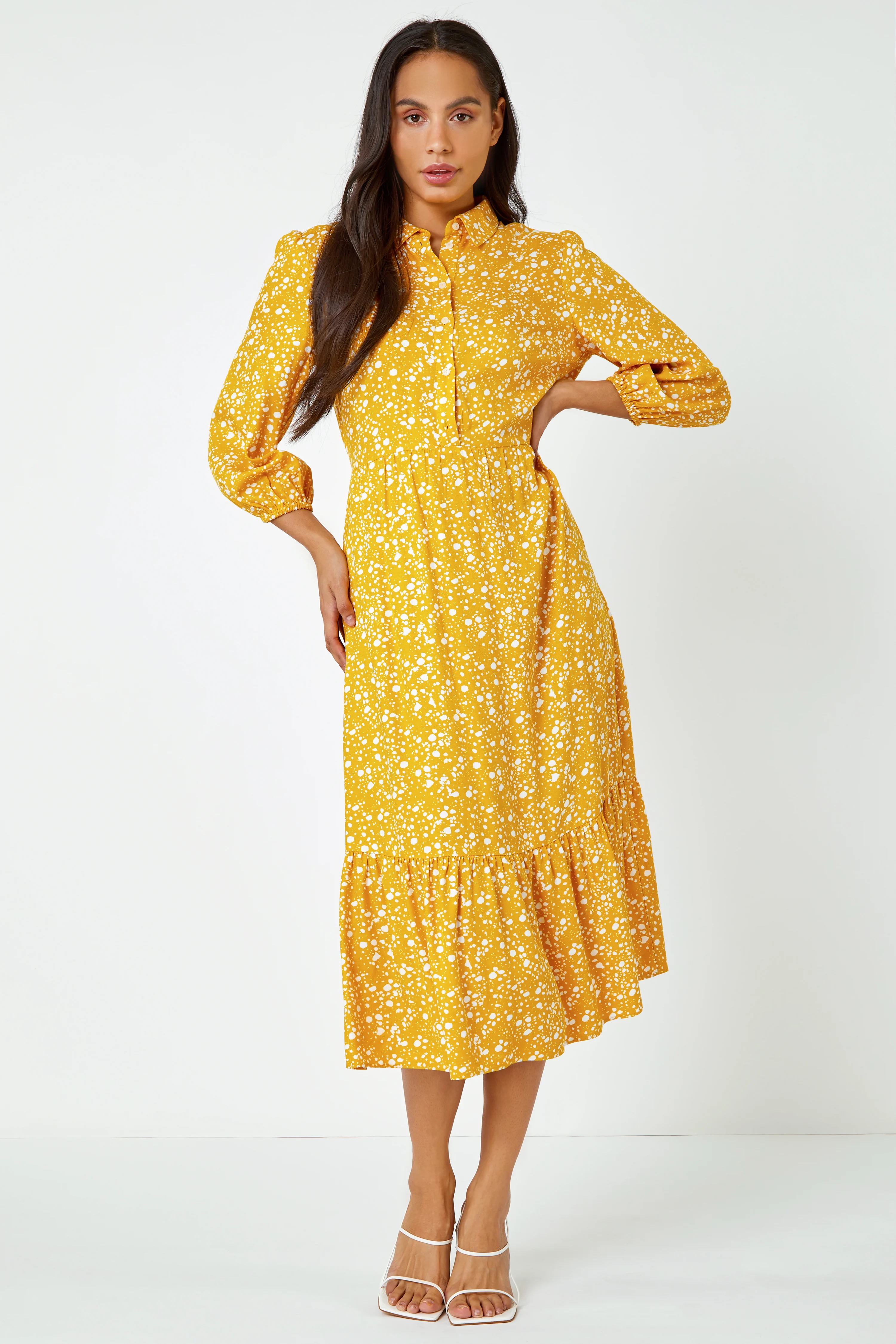 Amber Spot Print Tiered Shirt Dress