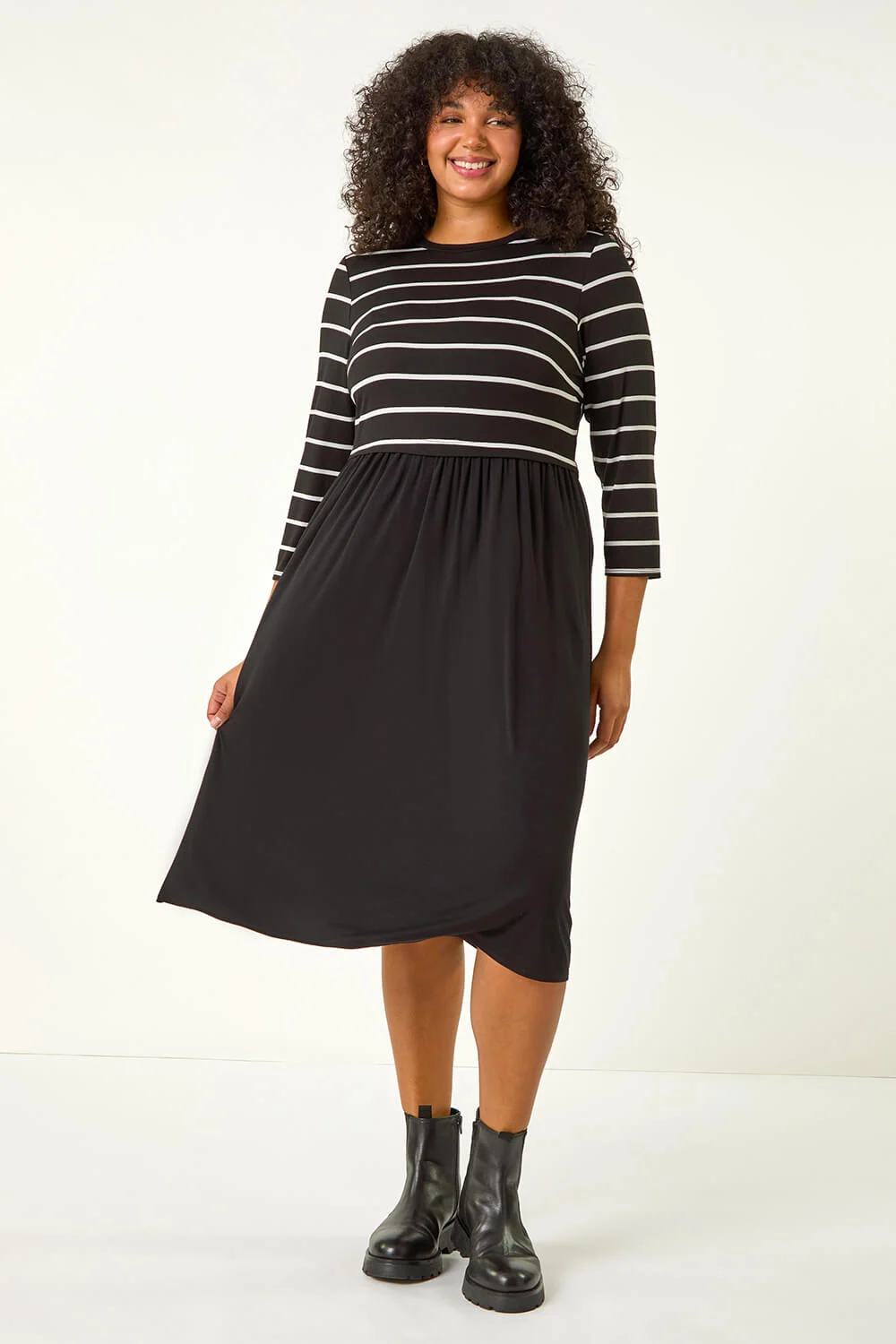 Black Curve Contrast Stripe Stretch Dress