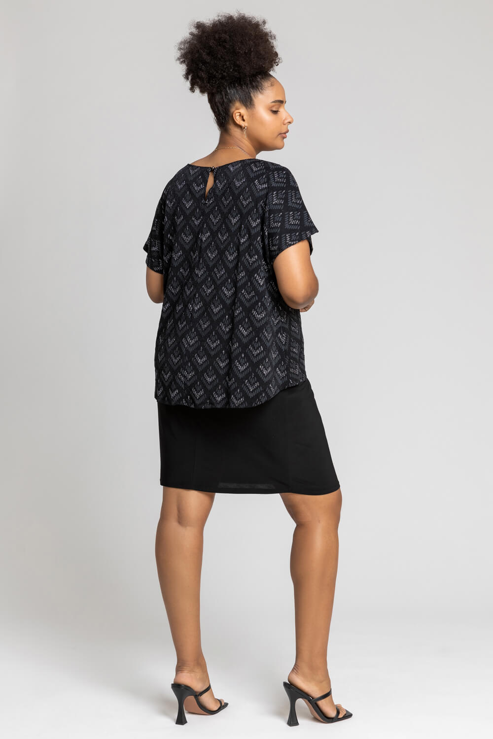 Black Curve Glitter Embellished Contrast Dress