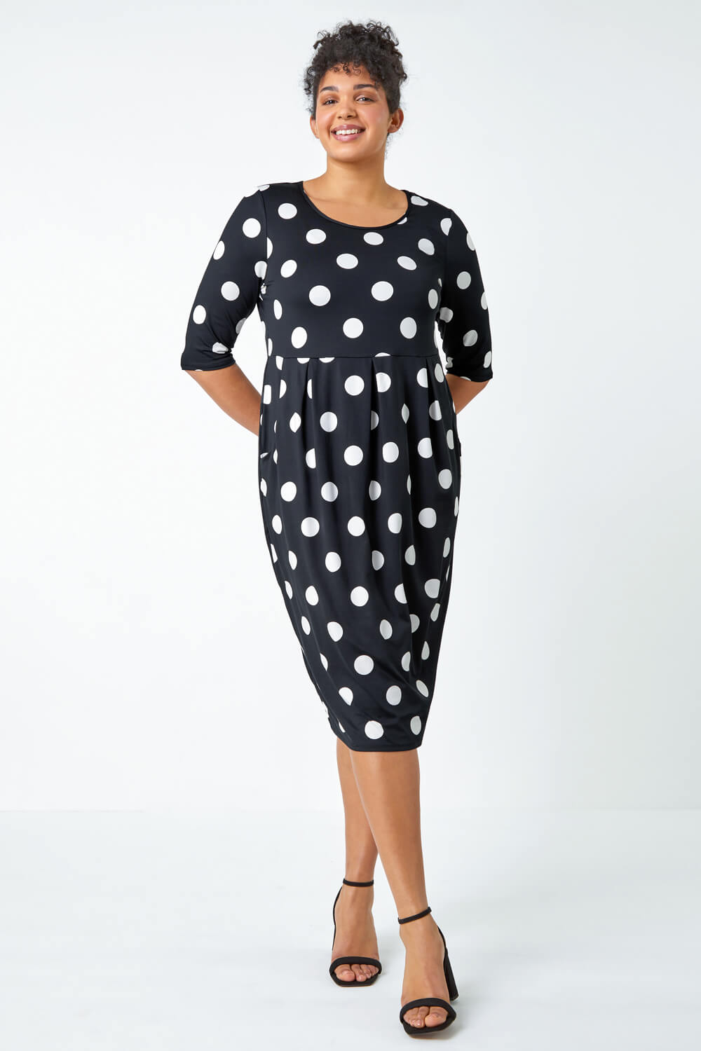 Black Curve Polka Dot Stretch Shift Pocket Dress