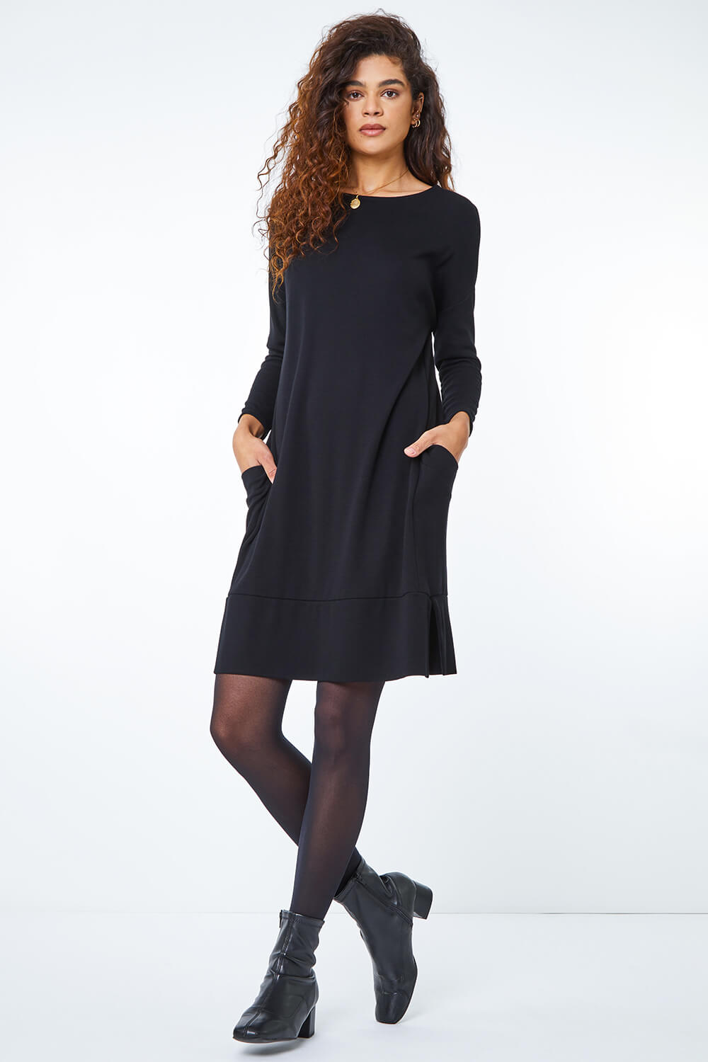 Black Oversized Tunic Pocket Dress
